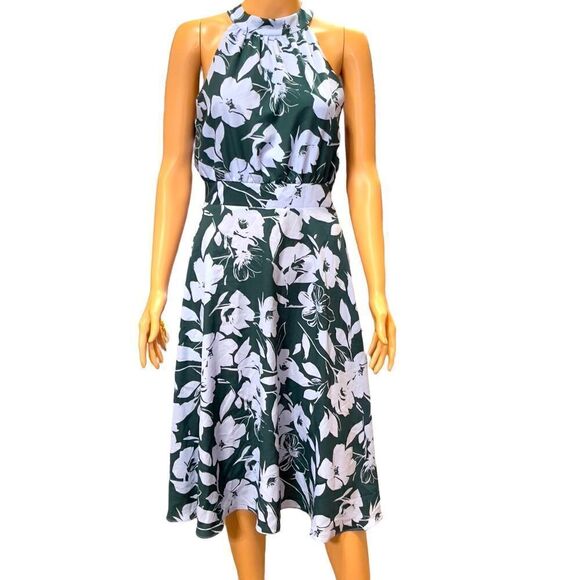1901 Blue and Green Floral Halter Tie Back Dress Size 4 - Picture 2 of 16